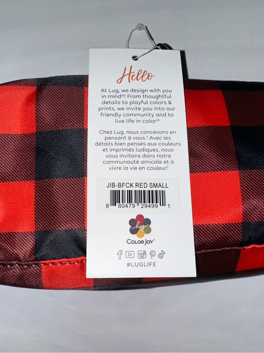 Lug Jib (Set of 2) Zip Pouch Buffalo Check Red - NEW - Picture 5 of 6